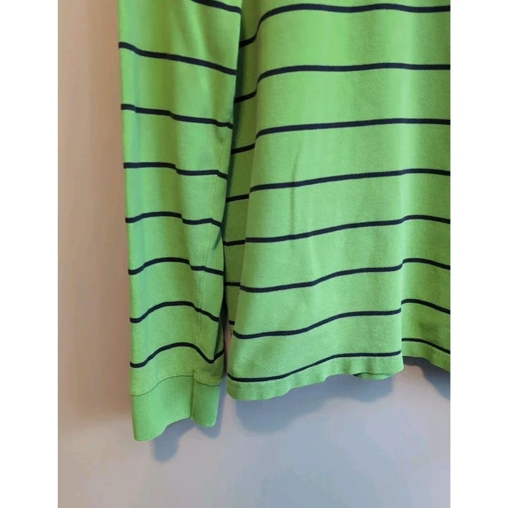 J.Crew Mens Large L Polo Shirt Long Sleeve Blue Green Stripe Vintage Style LS